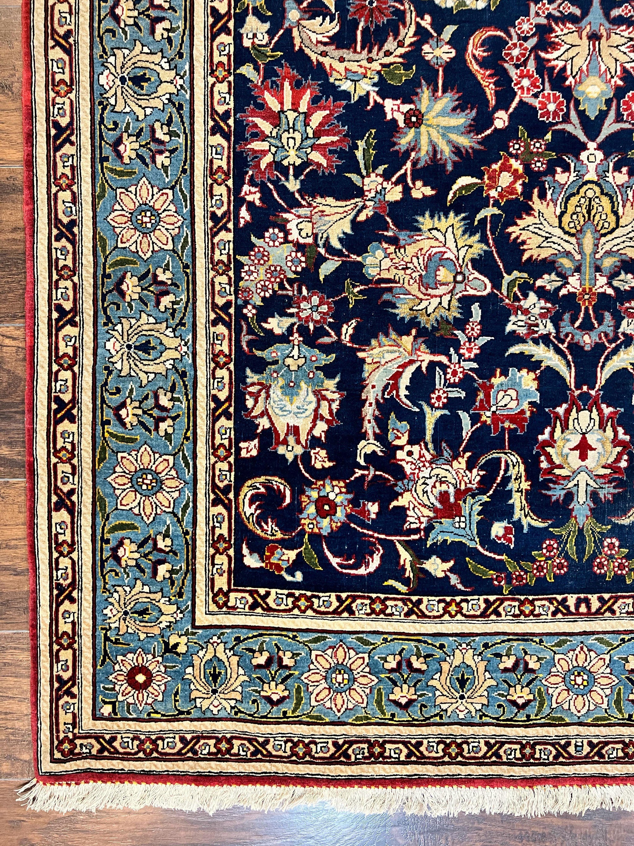 Blue Persian Qum Rug 5x7, Very Fine and Wonderful Authentic Persian Carpet, Wool Hand Knotted Vintage Semi Antique Oriental Rug, Floral, Ghom Qom Rug by Jewel Rugs