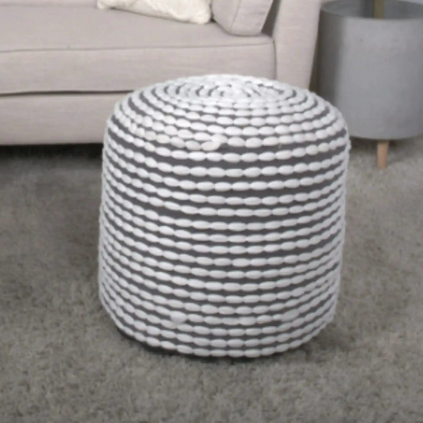 River Handcrafted Cylindrical Pouf in Water Resistant Fabric by HouseOfZazla