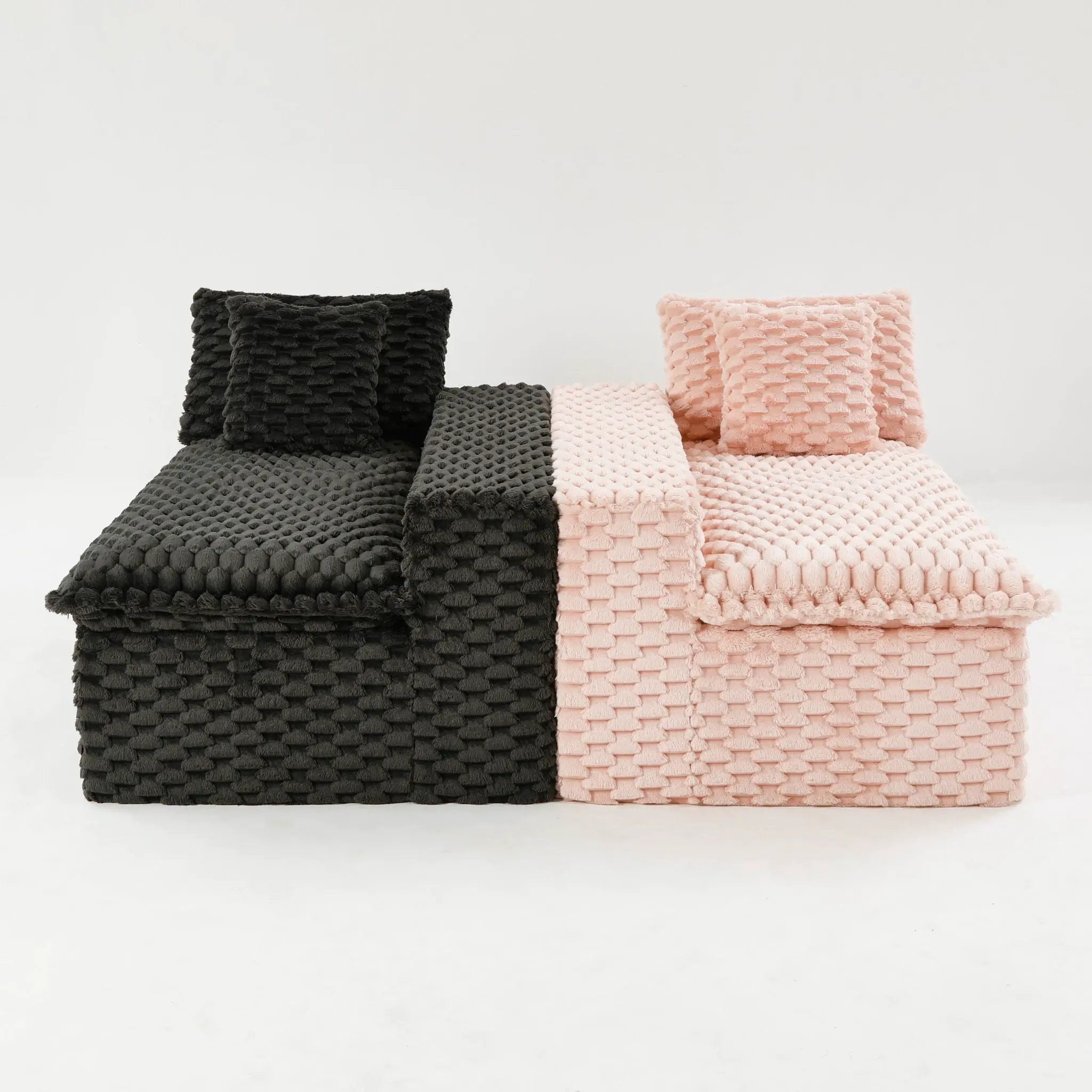 Multifunctional Sofa Pink Black, Fits 4 People by HouseOfZazla