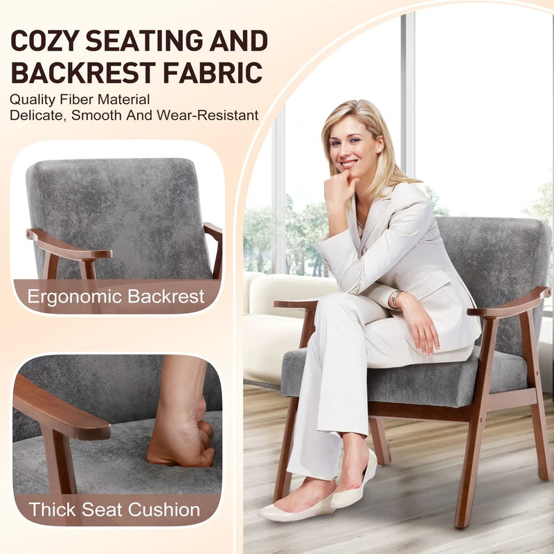 Mid Century Modern Accent Chair With Solid Wood Frame And Extra Thick Backrest by HouseOfZazla