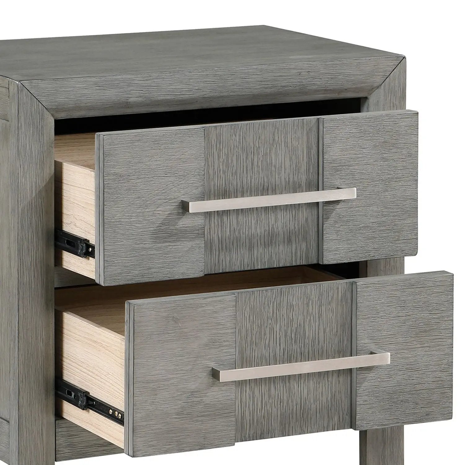 Modern 2 Drawer Nightstand In Gray Finish With Silver Metal Handles, Contemporary Bedside Table With Smooth Glide Drawers by HouseOfZazla