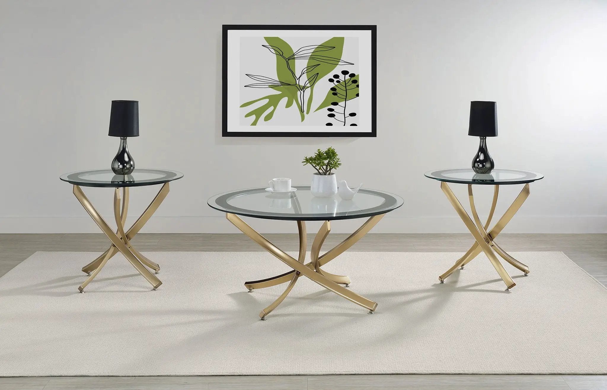Brooke Round Glass Top Side End Table Metal Base Brass by Unique Piece Furniture