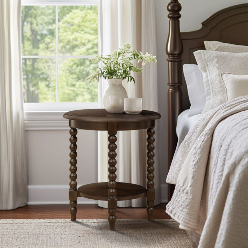 Philippe - Round End Table With Shelf - Brown by HouseOfZazla