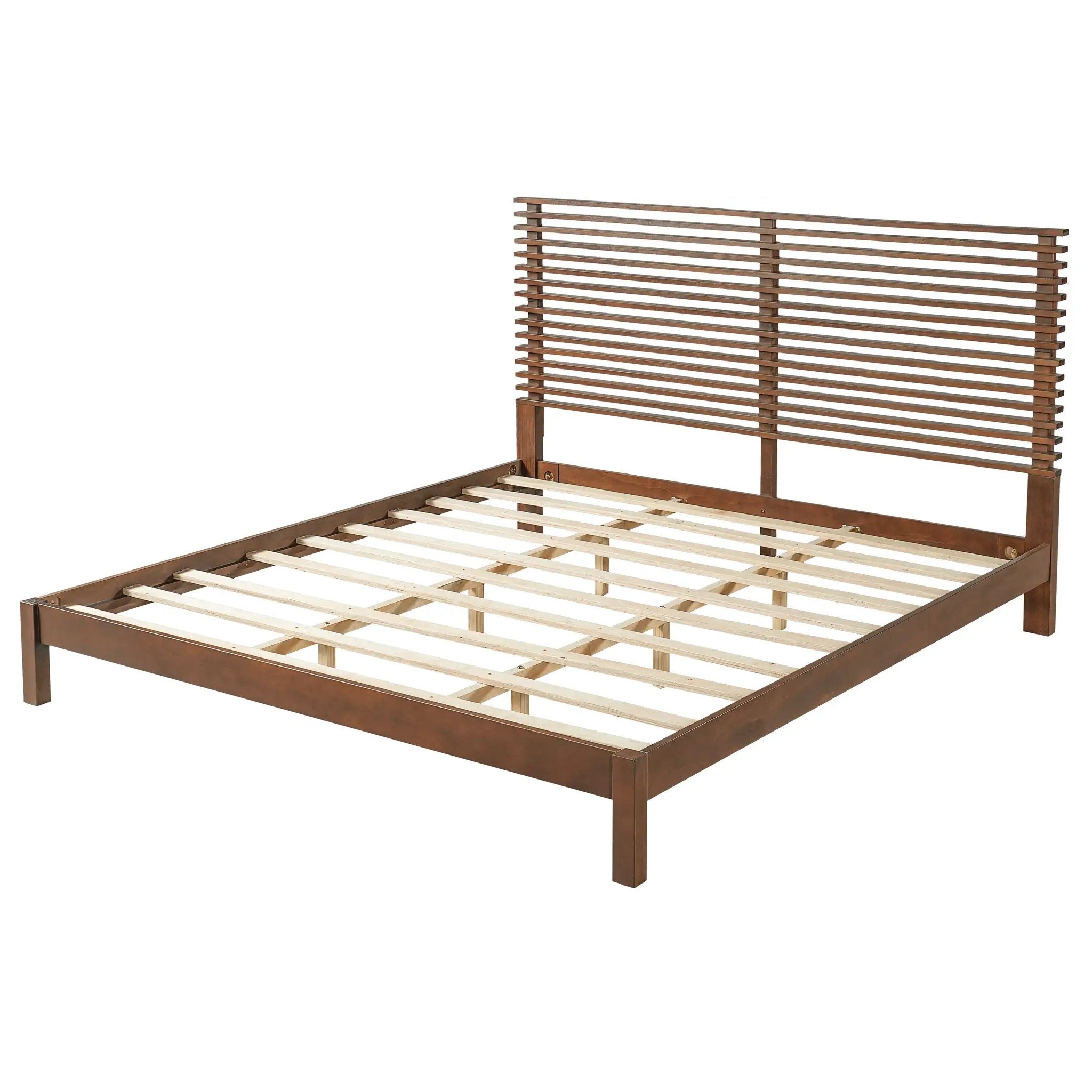 Premium Solid Wood King Size Bed Frame with Headboard - Walnut Color by HouseOfZazla