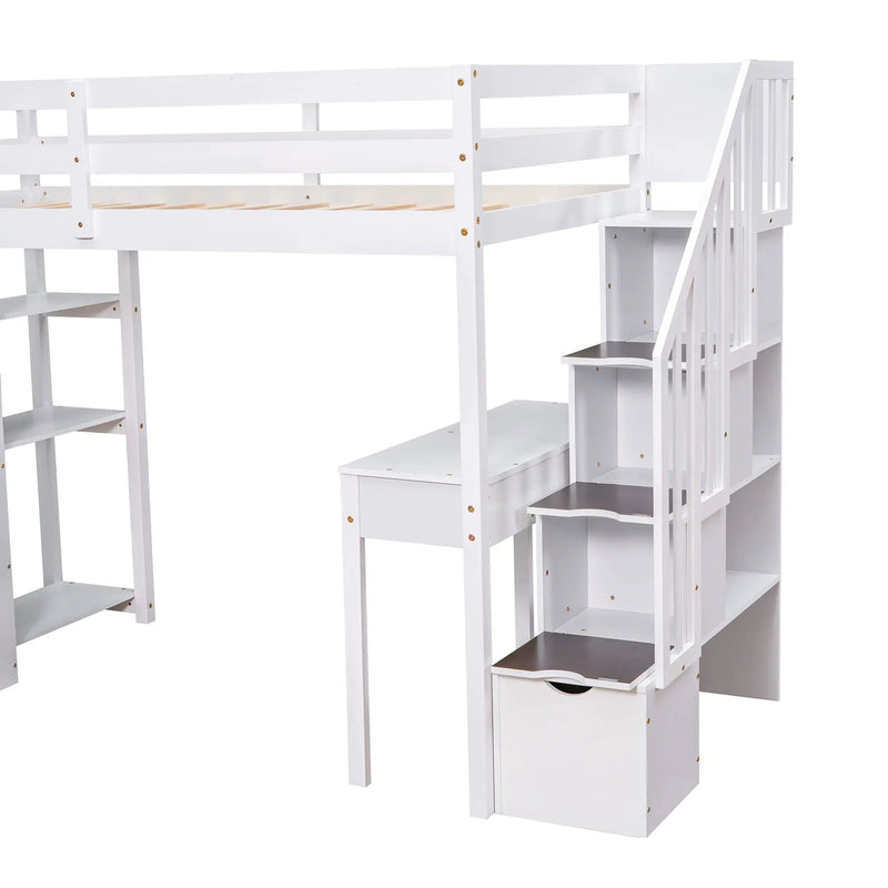 Loft Bed With Storage Drawers, Desk And Stairs With Shelves by HouseOfZazla
