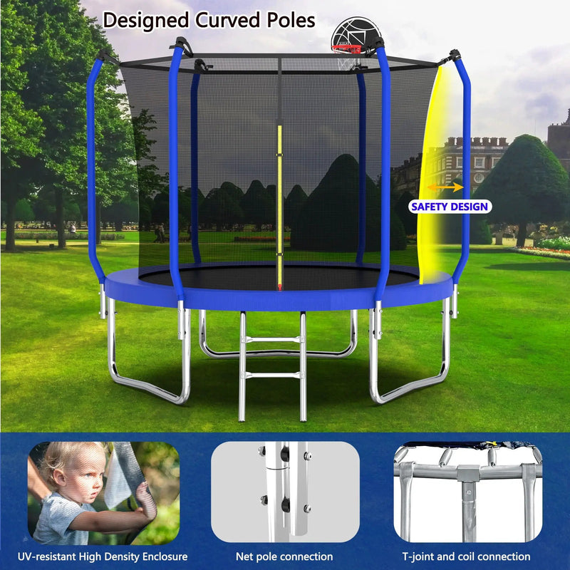 Trampoline With Basketball Hoop, Astm Approved Reinforced Type Outdoor Trampoline With Enclosure Net by HouseOfZazla