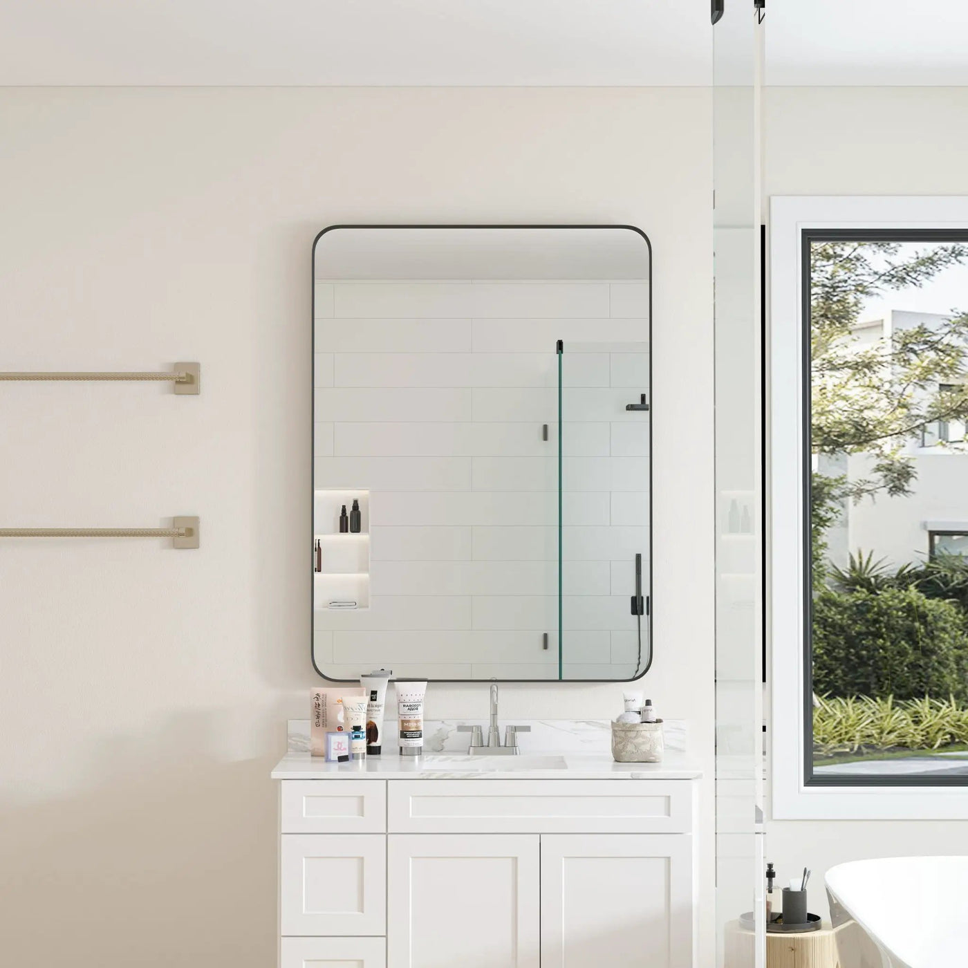 Wall Mirror Rectangular Mirror Metal Framed Mirror Vanity Mirror Dressing Mirror, For Bathroom, Living Room, Bedroom by Unique Piece Furniture