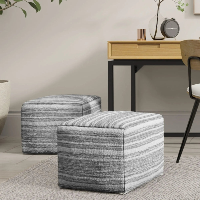 Carina - Square Woven Pouf - Black White by Unique Piece Furniture