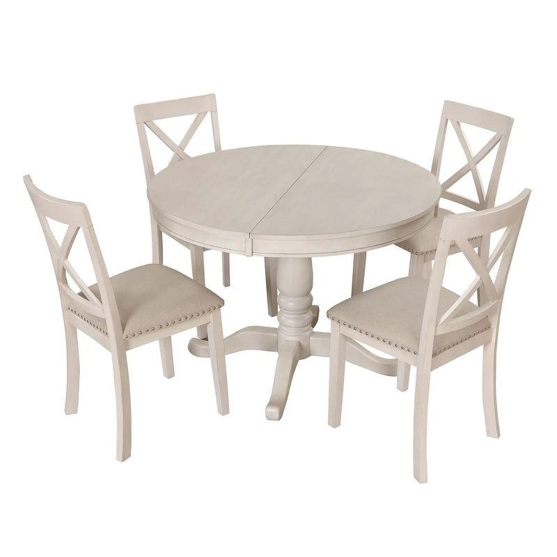 Modern Dining Table Set For 4, Round Table And 4 Kitchen Room Chairs, 5 Piece Kitchen Table Set For Dining Room, Dinette, Breakfast Nook by HouseOfZazla