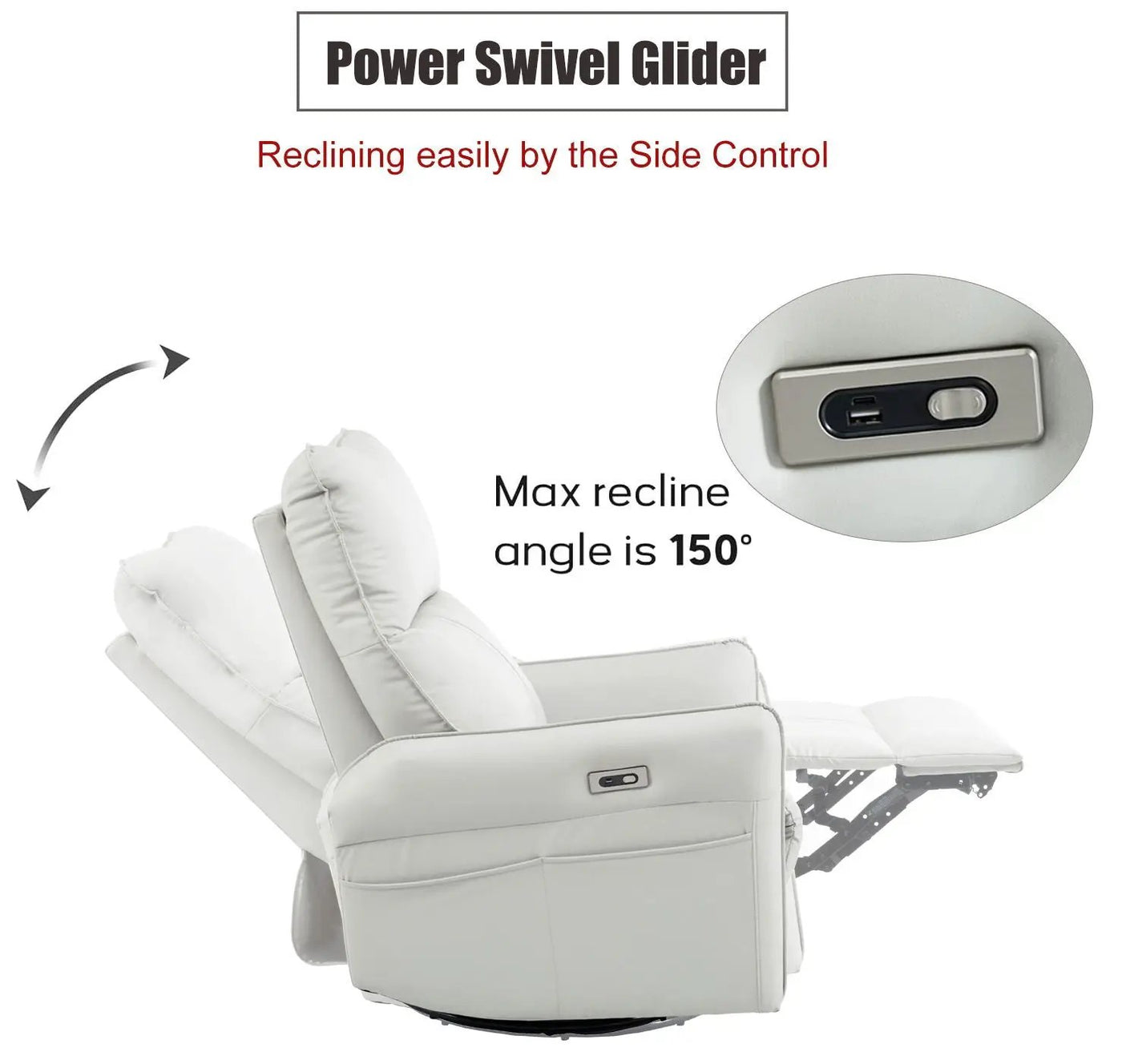 29.92" 270 Power Swivel Rocker Recliner Chair, Electric Glider Reclining Sofa With USB Ports, Power Swivel Glider, Rocking Chair Nursery Recliners For Living Room Bedroom by Unique Piece Furniture