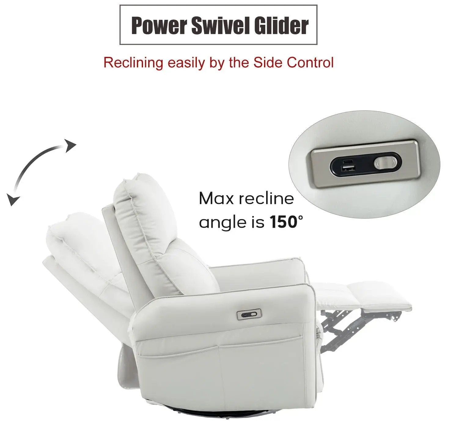 29.92" 270 Power Swivel Rocker Recliner Chair, Electric Glider Reclining Sofa With USB Ports, Power Swivel Glider, Rocking Chair Nursery Recliners For Living Room Bedroom by Unique Piece Furniture