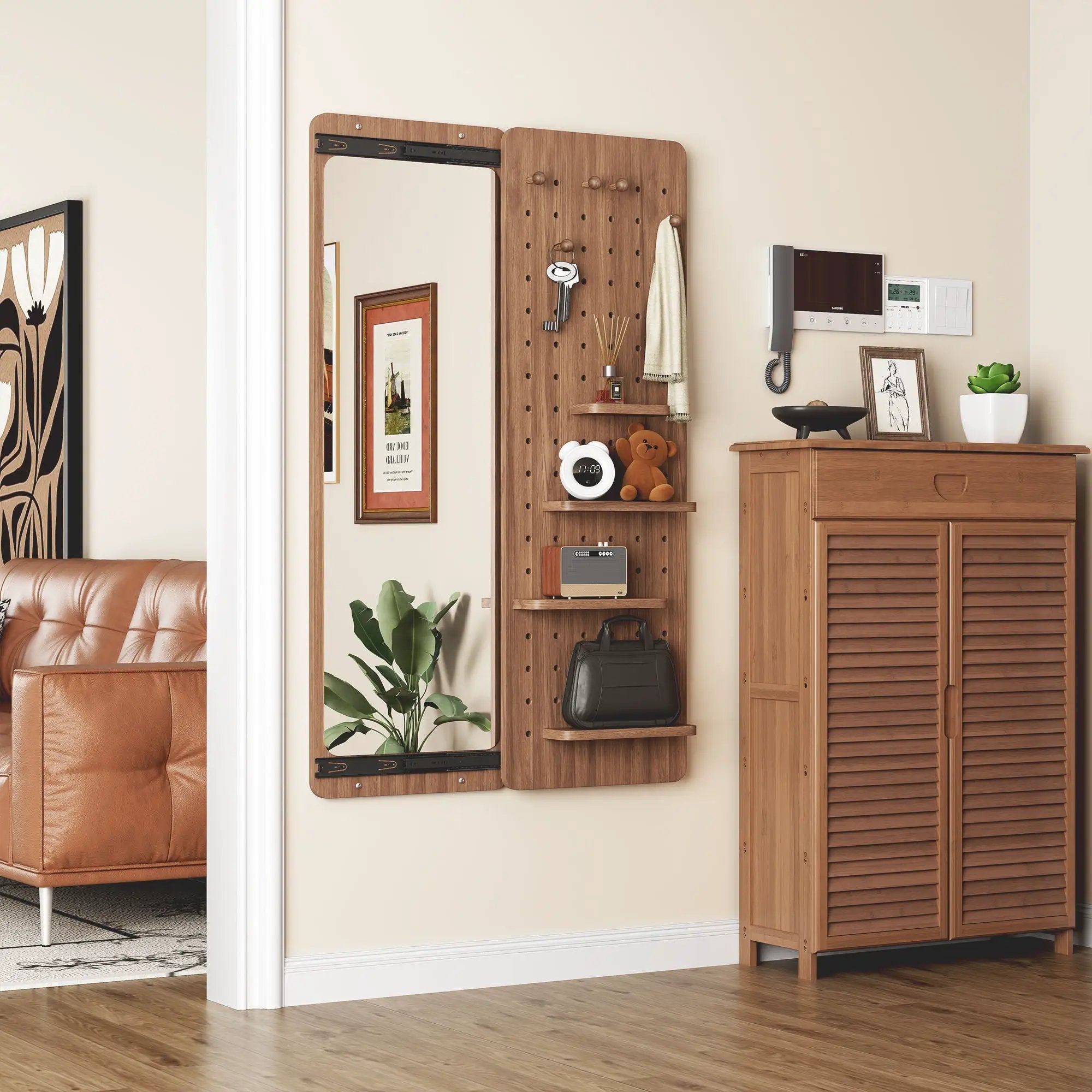 Wall Mounted Full Length Mirror With Shelf And Hook by Unique Piece Furniture
