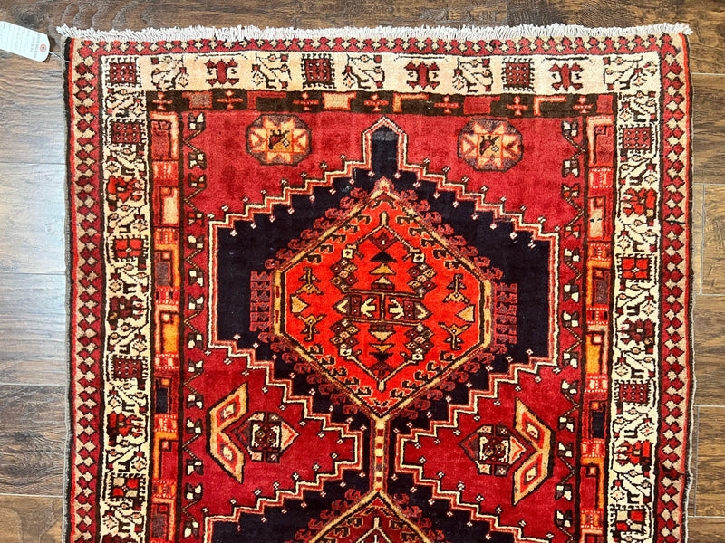 Persian Heriz Runner Rug 3.7 x 11, Persian Tribal Runner, Handmade Wool, Medallions, Geometric, Red, Antique Vintage Hand Knotted Rug by Jewel Rugs
