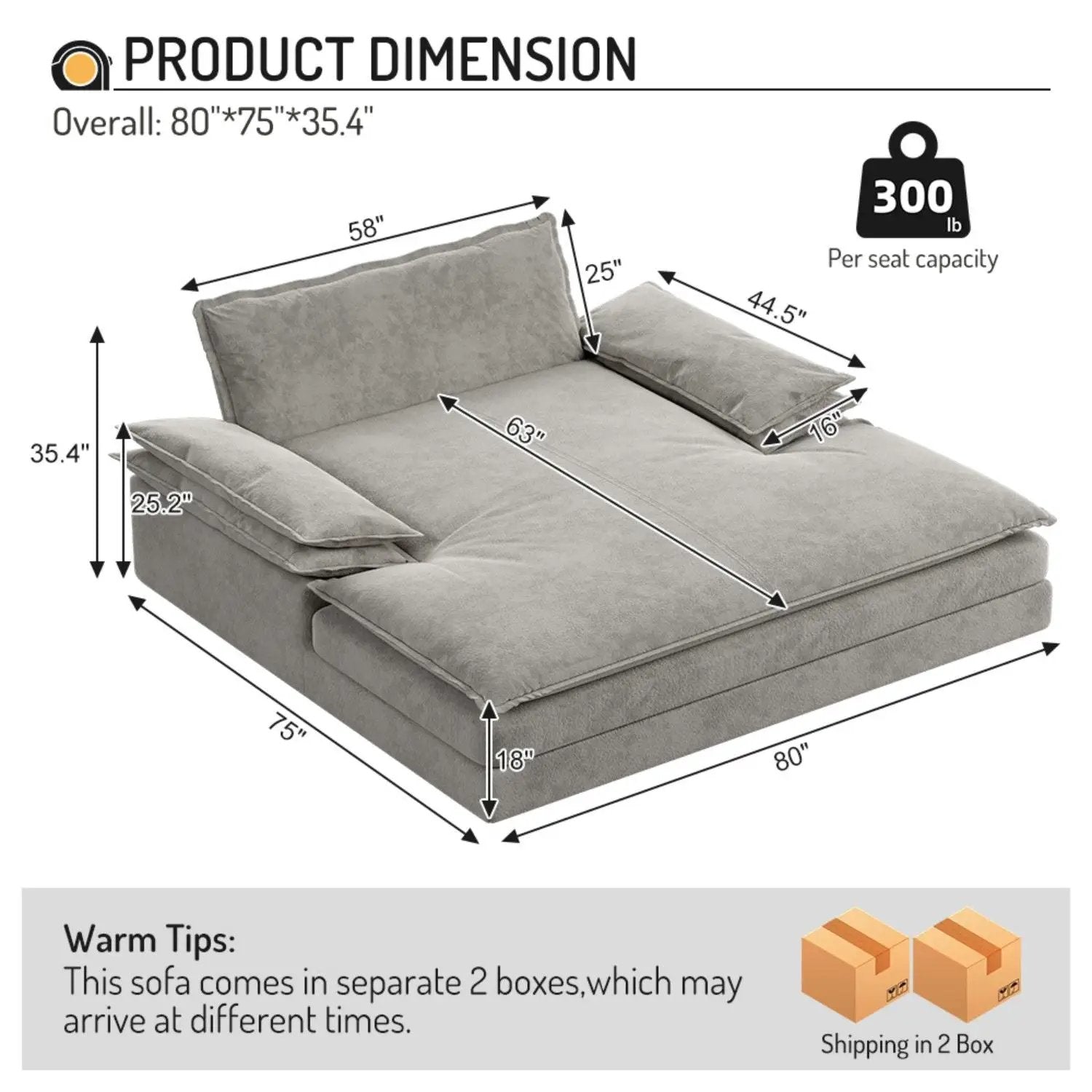 Modern Oversized Double Chaise Lounge Chair