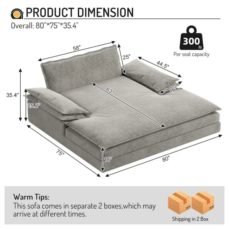 Modern Oversized Double Chaise Lounge Chair
