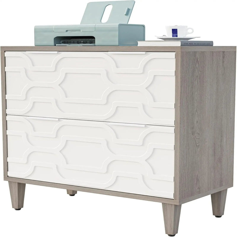 2 Drawer Lateral File Cabinet, Fits A4 / Letter / Legal - Gray / White by HouseOfZazla