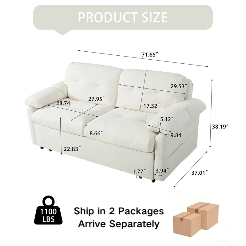 Convertible Pull Out Sofa Bed Queen Size, 3 In 1 With Side Storage by Unique Piece Furniture