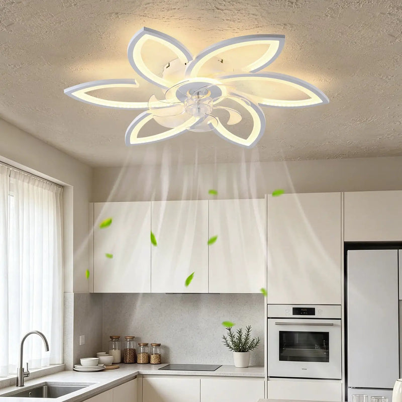 30" White Flower 6 Speeds Flush Mount Ceiling Fan by HouseOfZazla