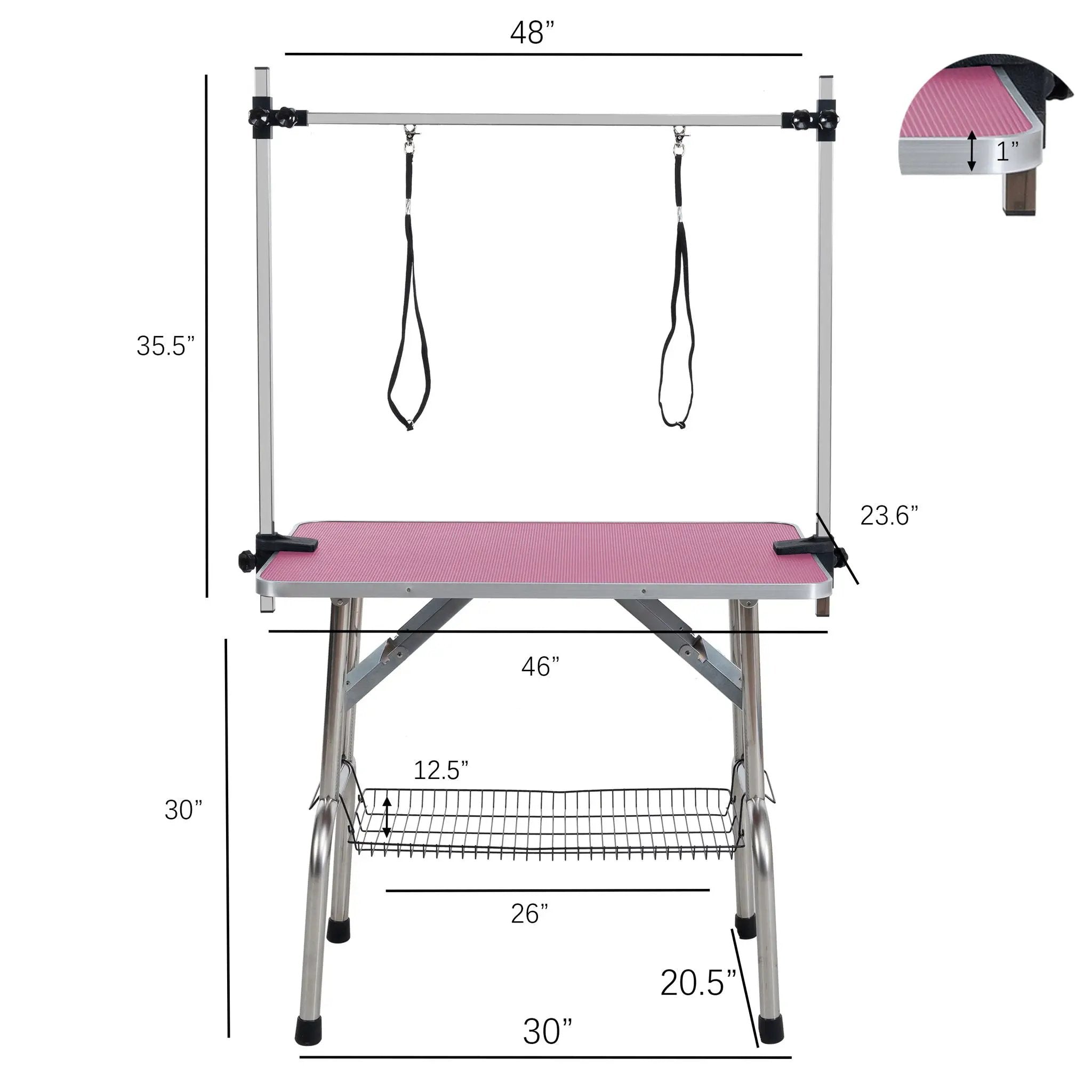 Folding Dog Pet Grooming Table Stainless Steel Frame Rubber Mat On Board With Adjustable Arm And Clamps Pet Dog Cat Grooming Table by HouseOfZazla