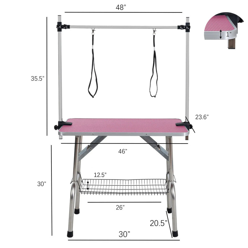 Folding Dog Pet Grooming Table Stainless Steel Frame Rubber Mat On Board With Adjustable Arm And Clamps Pet Dog Cat Grooming Table by HouseOfZazla