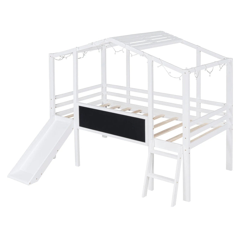 Loft House Bed With Ladder And Slide, With board And Light Strip On The Roof by HouseOfZazla