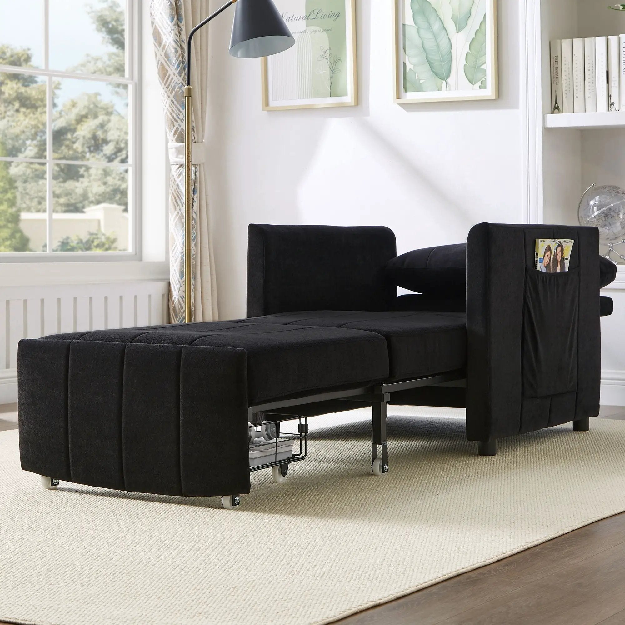 Upholstered Convertible Sleeper Sofa With 5 Position Backrest, Side Pockets, Storage