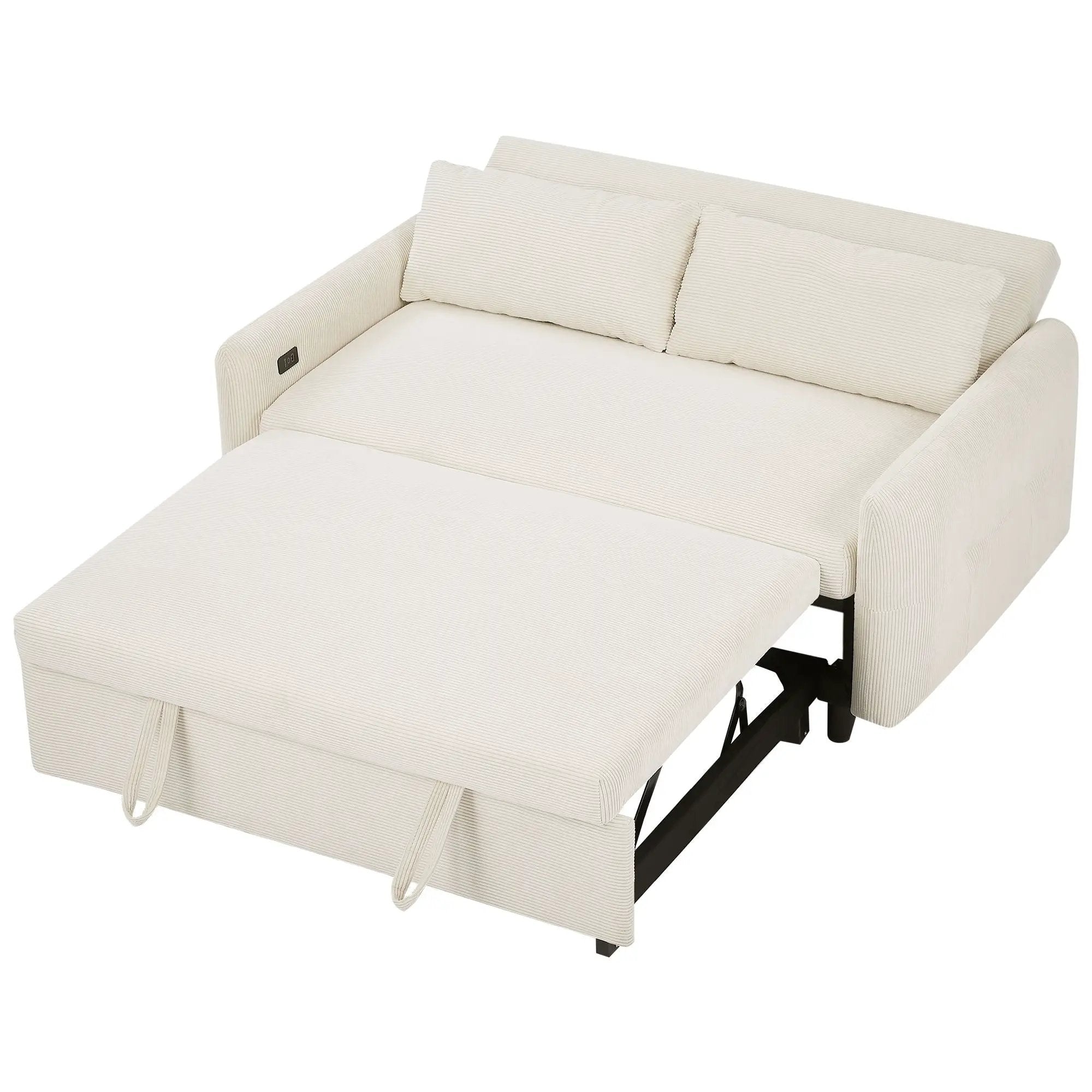 Pull-Out 2 Seat Modern Sleeper Sofa With 2 Throw Pillows And USB Ports by HouseOfZazla