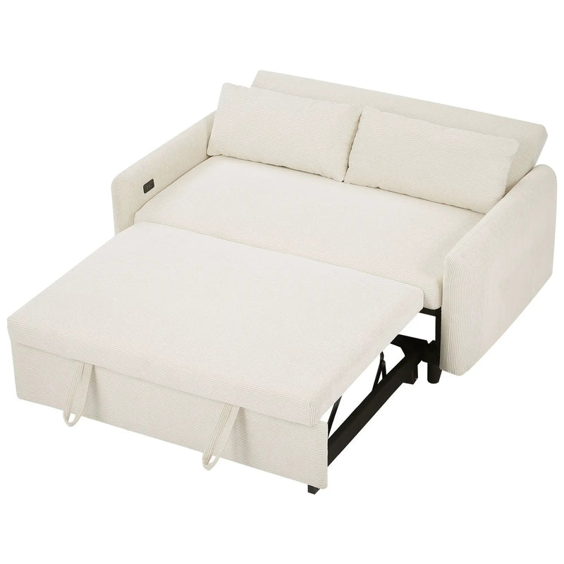 Pull-Out 2 Seat Modern Sleeper Sofa With 2 Throw Pillows And USB Ports by HouseOfZazla