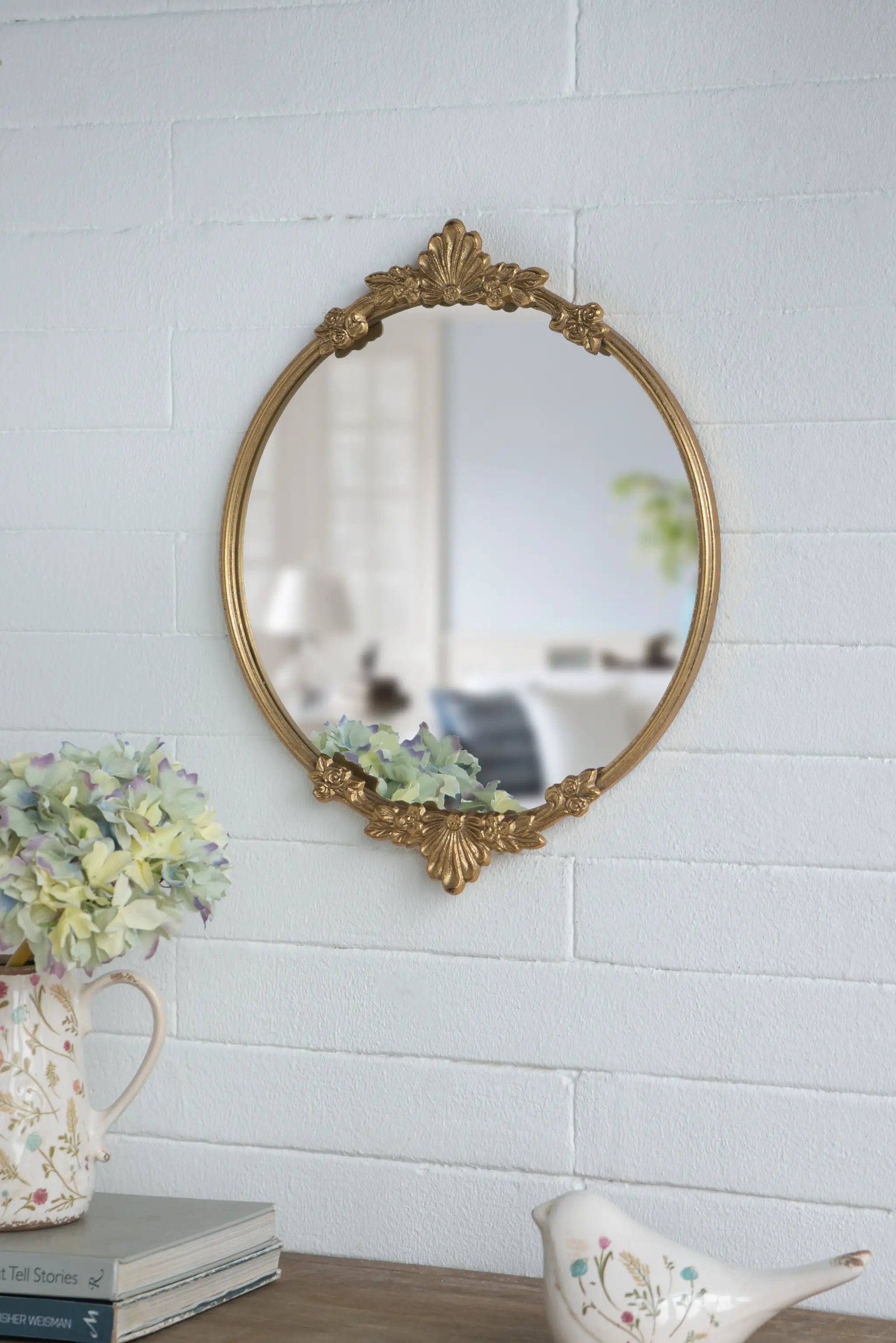 19x16x1" Round Mirror Tray with Gold Leaf Detailing by HouseOfZazla