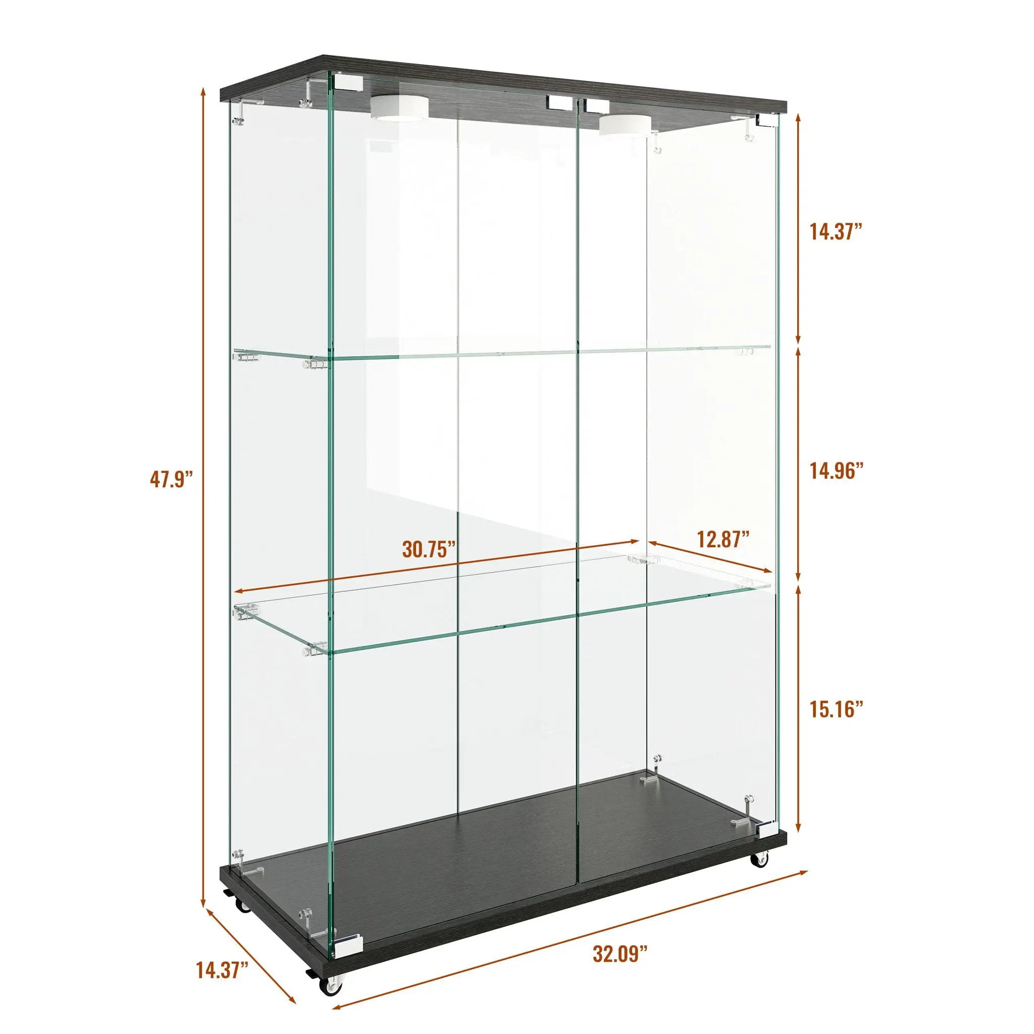 Modern Display Cabinet With LED Lights, Transparent Tempered Glass 2 Door Storage Case With 3 Shelves by Unique Piece Furniture