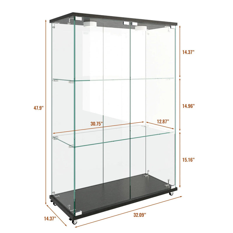 Modern Display Cabinet With LED Lights, Transparent Tempered Glass 2 Door Storage Case With 3 Shelves by Unique Piece Furniture