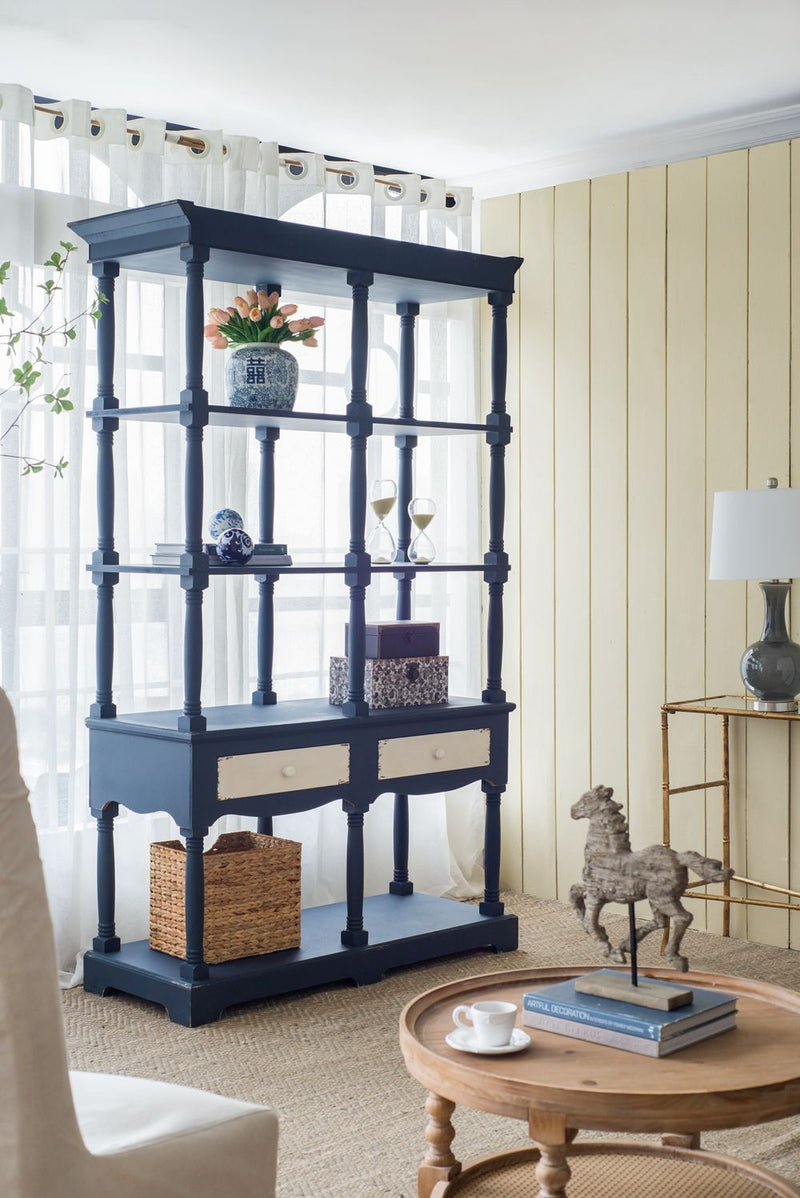 4 Tier Wooden Shelf With Two Drawers - Antique Navy Blue by HouseOfZazla