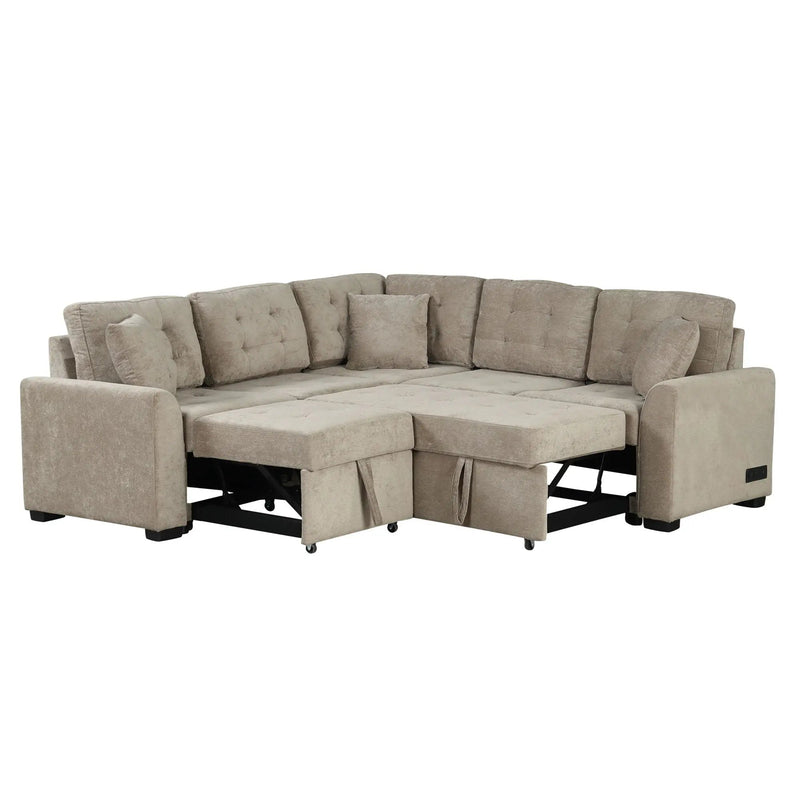 L-Shape Sofa Bed Pull-Out Sleeper Sofa With Wheels, USB Ports, Power Sockets For Living Room by HouseOfZazla