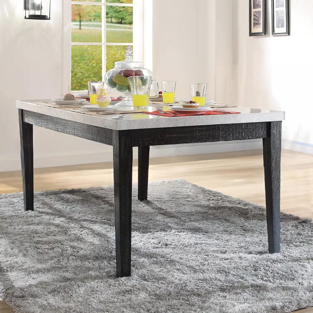 Nolan - Dining Table - White Natural Marble Top & Salvage Dark Oak by Unique Piece Furniture