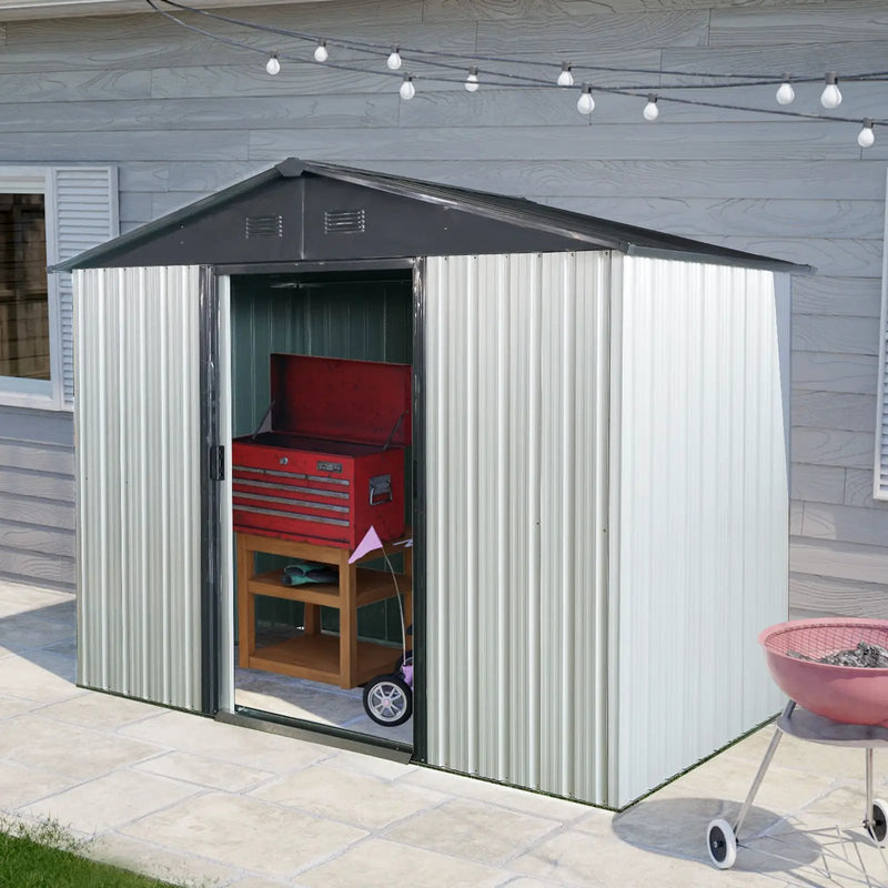 Outdoor Metal Storage Shed With Sliding Door And Foundation For Backyard, Patio, Lawn by HouseOfZazla