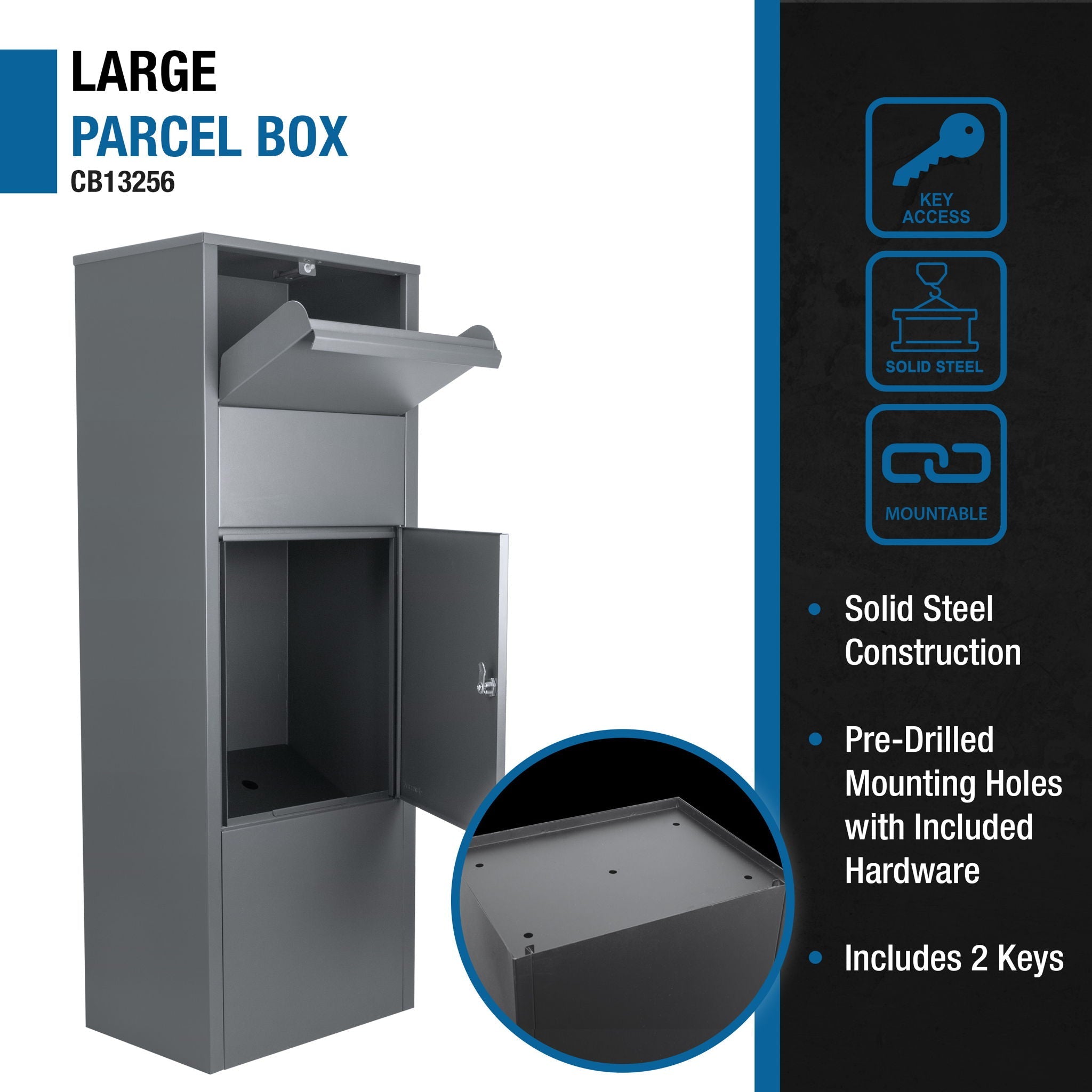 Steel Large Single Compartment Locking Parcel Drop Box With Keyed Access - Gray by HouseOfZazla