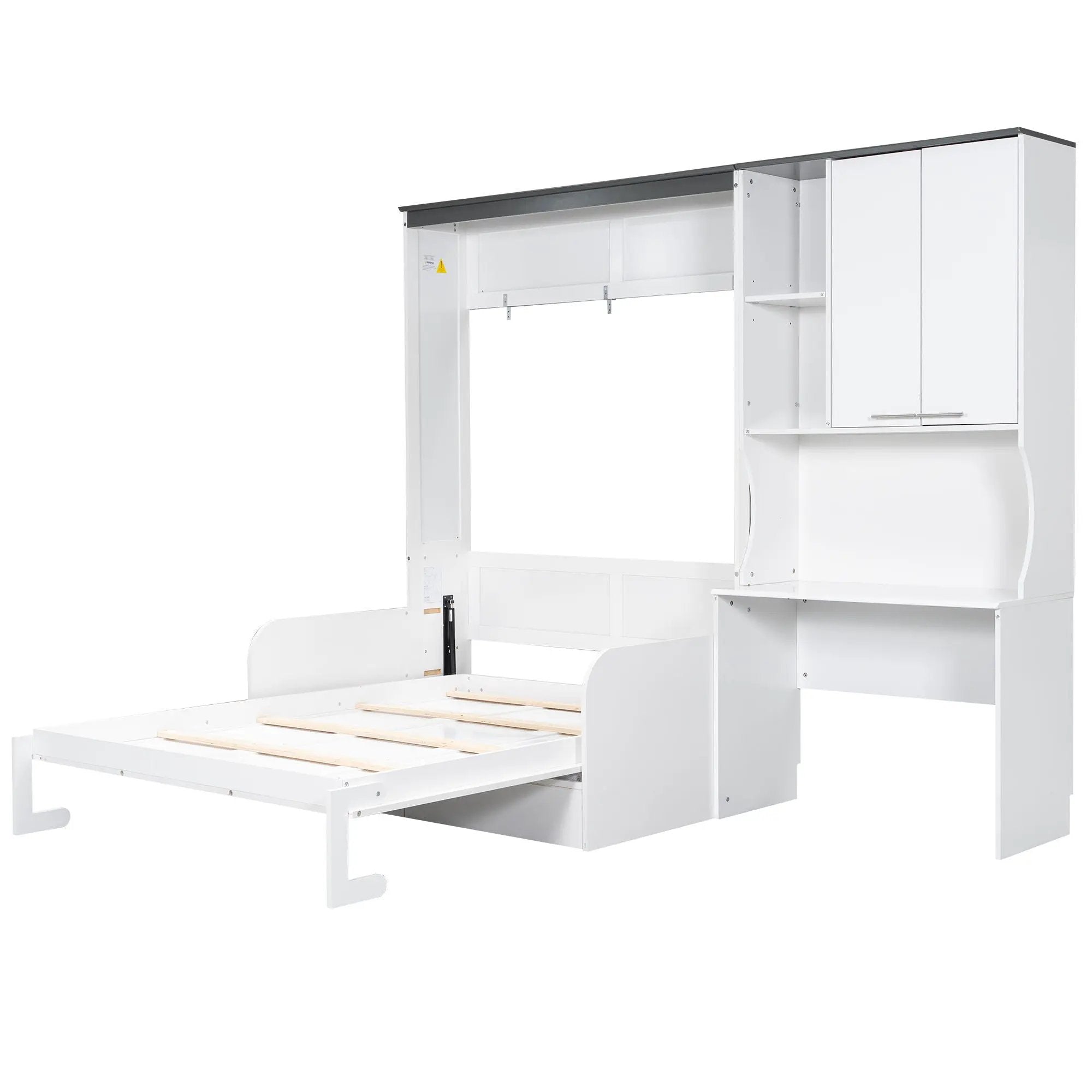 Multi Functional Murphy Bed With Sofa, Desk, And Storage Cabinet In, Full Size - White by Unique Piece Furniture