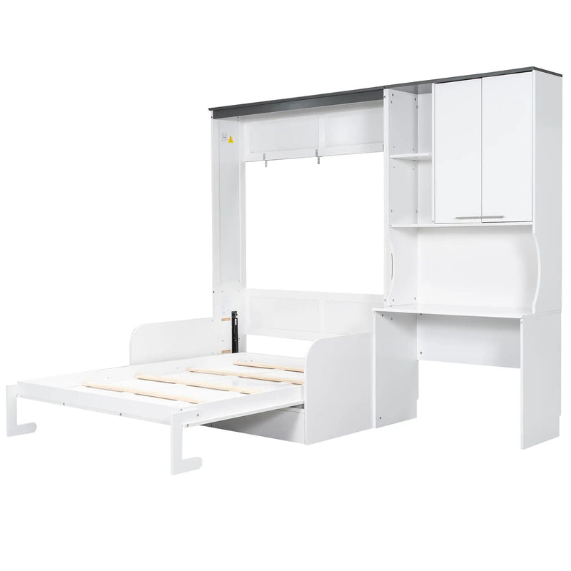 Multi Functional Murphy Bed With Sofa, Desk, And Storage Cabinet In, Full Size - White by Unique Piece Furniture