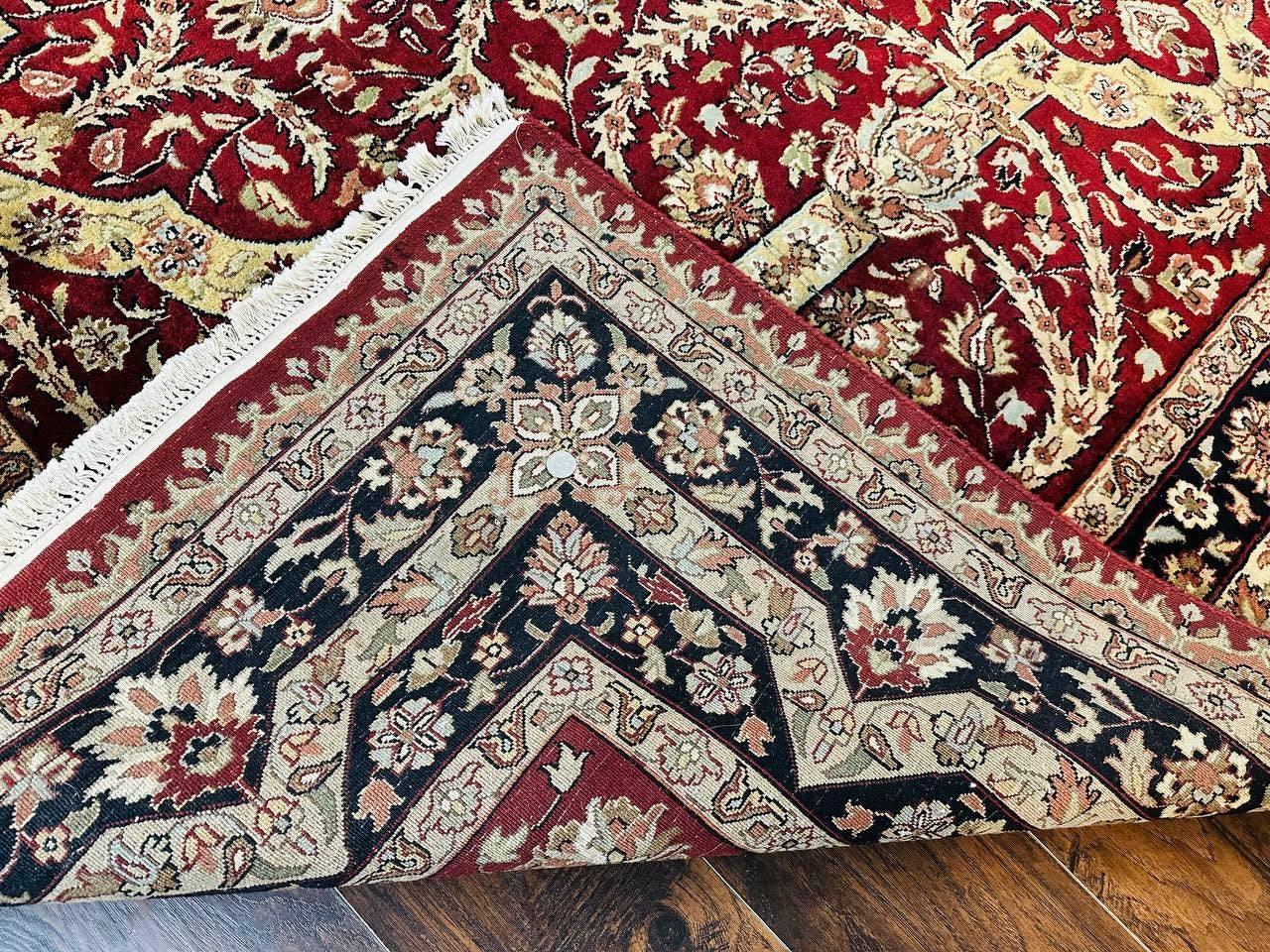 Indo Persian Rug 8x10, Red Vintage Wool Traditional Carpet, Floral, Handmade by Jewel Rugs