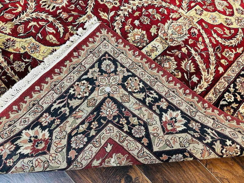 Indo Persian Rug 8x10, Red Vintage Wool Traditional Carpet, Floral, Handmade by Jewel Rugs
