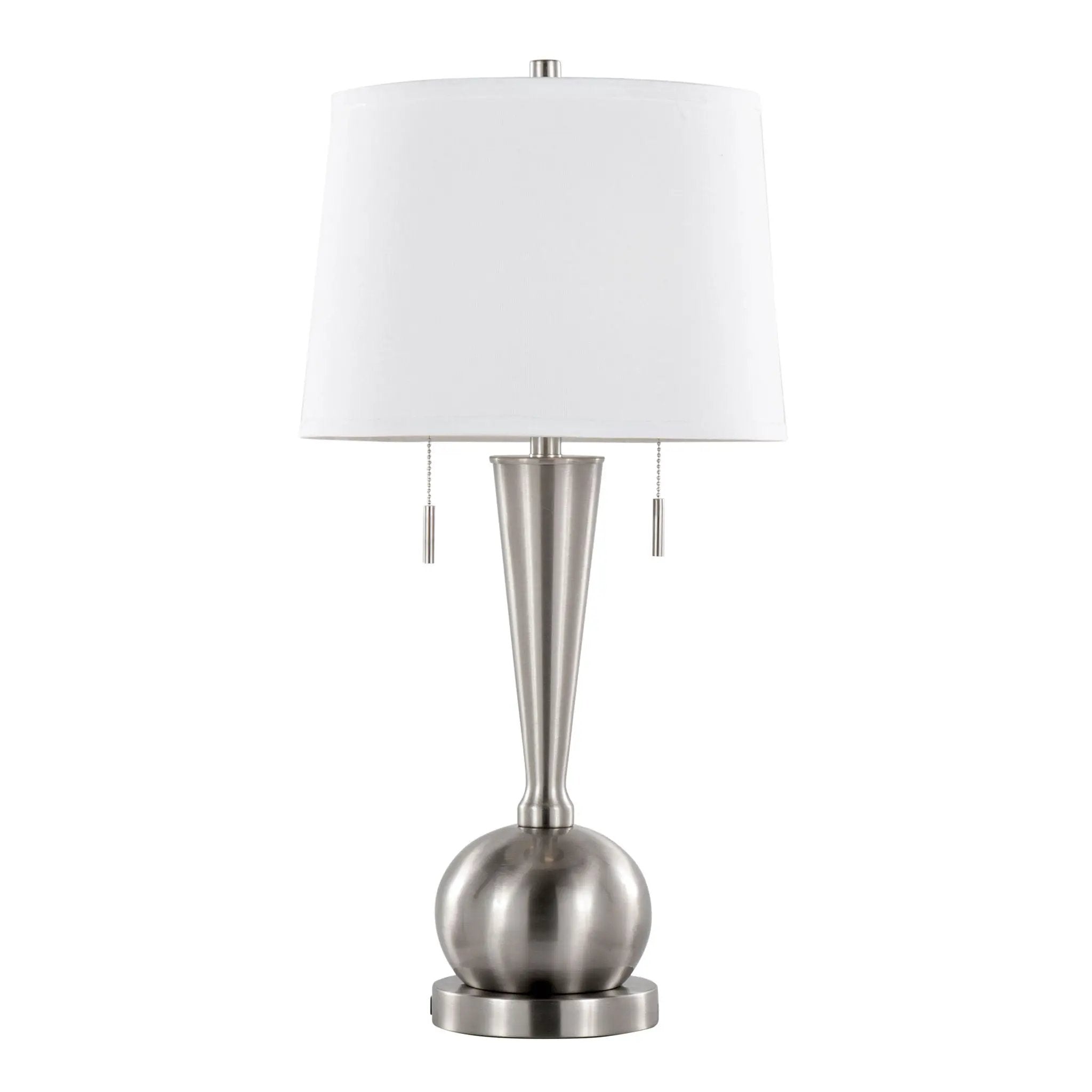 Jules - Contemporary Table Lamp Built In USB Port (Set of 2) - Nickel / White by HouseOfZazla