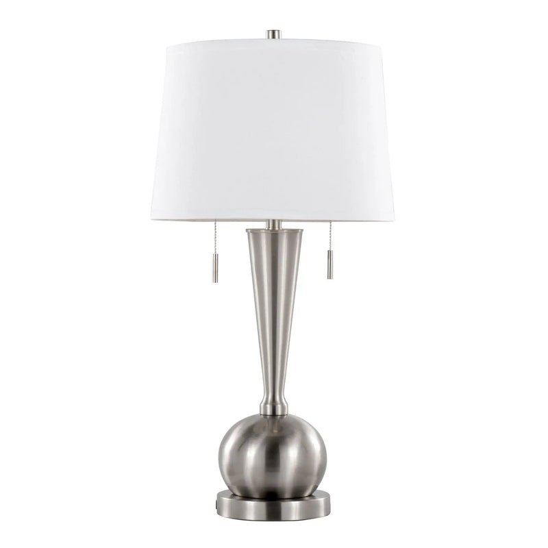 Jules - Contemporary Table Lamp Built In USB Port (Set of 2) - Nickel / White by HouseOfZazla