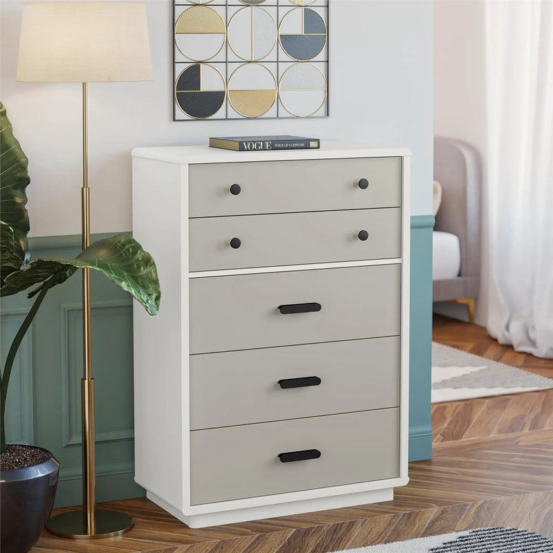 Valencia - 5 Drawer Dresser - White / Gray by HouseOfZazla