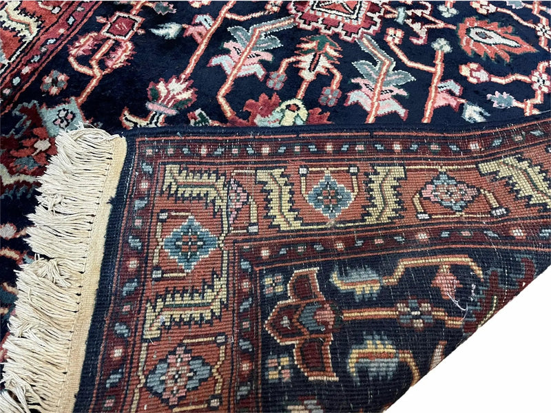 4x6 Vintage Handmade Wool Geometric Rug Organic Dyes Blue Red Hand-Knotted Rug by Jewel Rugs