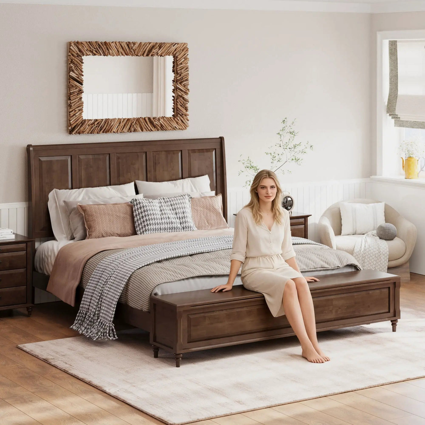Sleigh Bed Frame With Tall Headboard And Storage Bench by HouseOfZazla