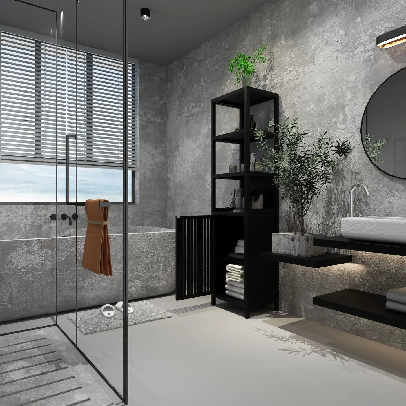 Storage Cabinet With Tall Tower, Multifunctional For Bathroom by Unique Piece Furniture