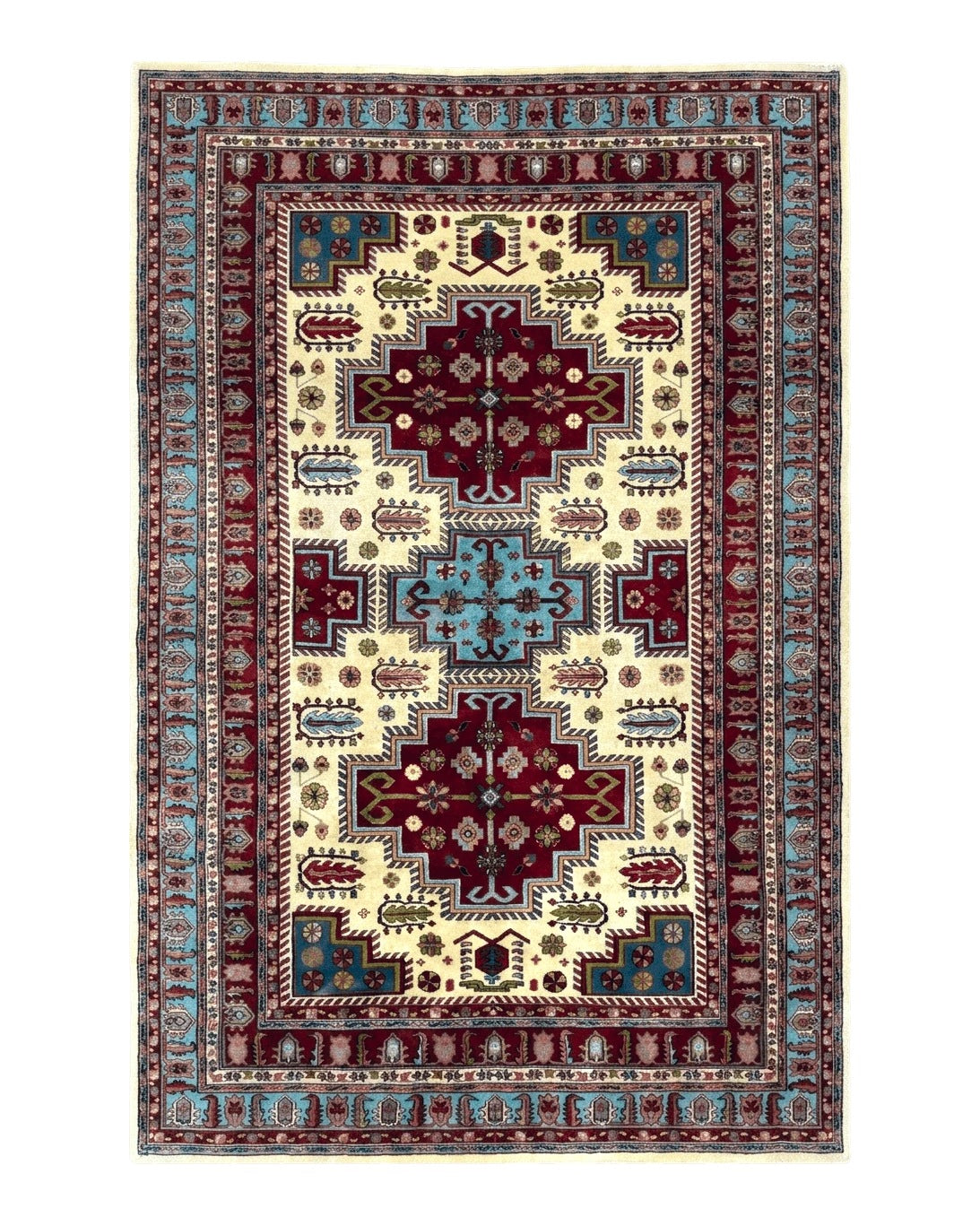 Turkish Kazak Rug 6x9, Geometric Medallions by Jewel Rugs