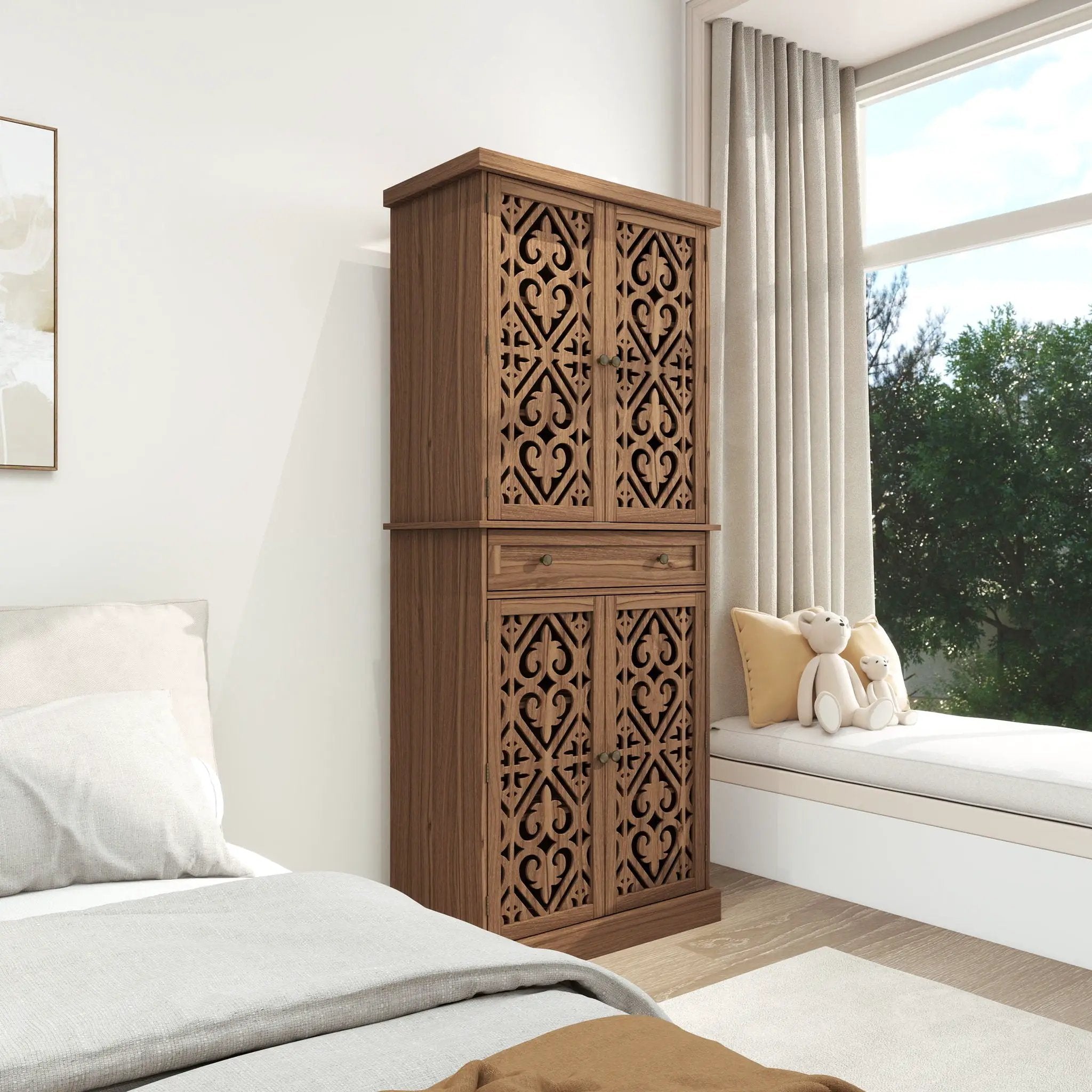 4 Door Cabinet With 1 Drawer, With 4 Adjustable Inner Shelves, Storage Cabinet by HouseOfZazla