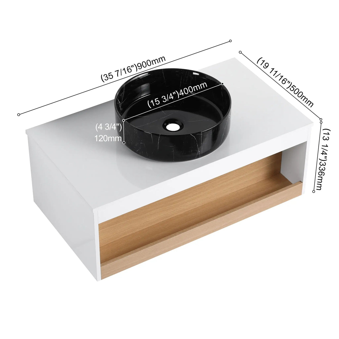 Floating Bathroom Vanity With Vessel Sink With Open Shelf Storage by Unique Piece Furniture