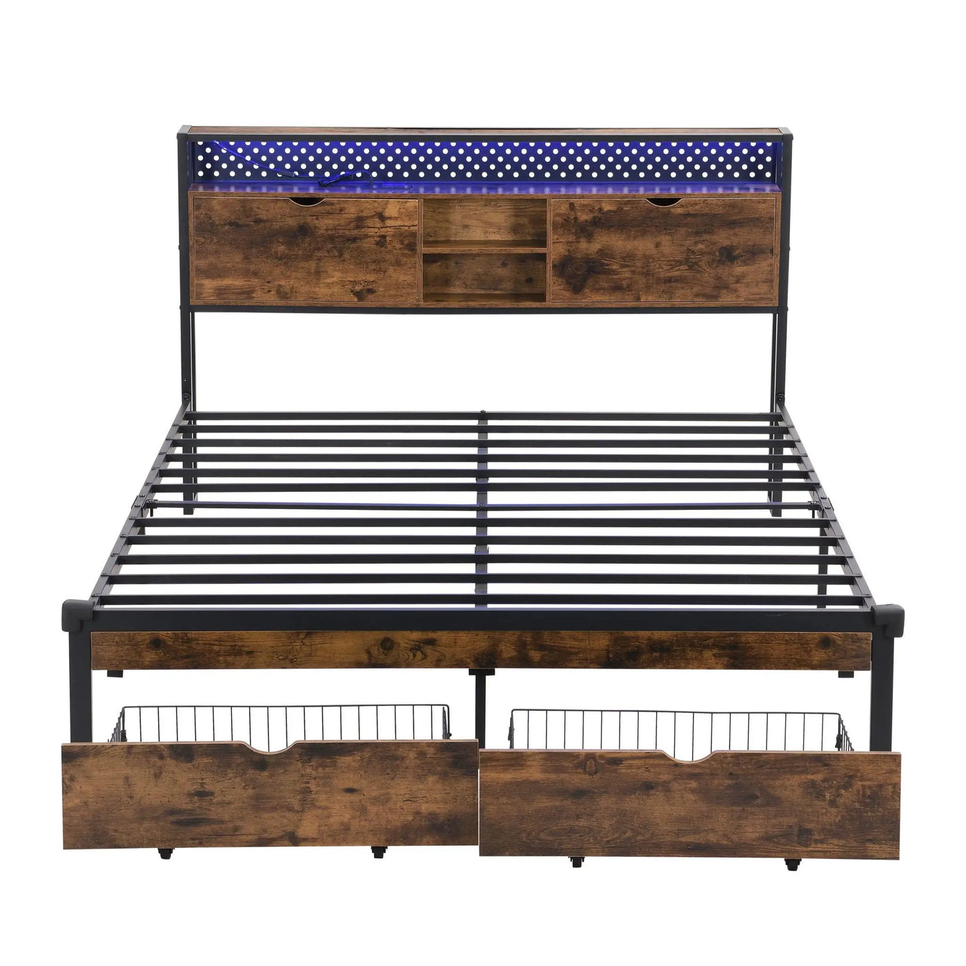 Modern Platform Bed, USB Charging Station, 2 Drawers, LED Lights by Unique Piece Furniture